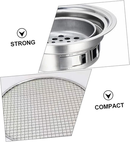 Toyvian Portable Stainless Steel Charcoal Stove Mini Korean Bbq Grill Outdoor Barbecue Oven with Grate for Camping and Home Use