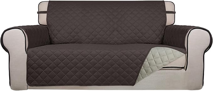 PureFit Reversible Quilted Couch Covers for Dogs Loveseat Sofa Cover 54" | Chocolate/Beige, Water Resistant Couch Protector, Washable Pet Couch Cover with Non Slip and Elastic Straps For Kids