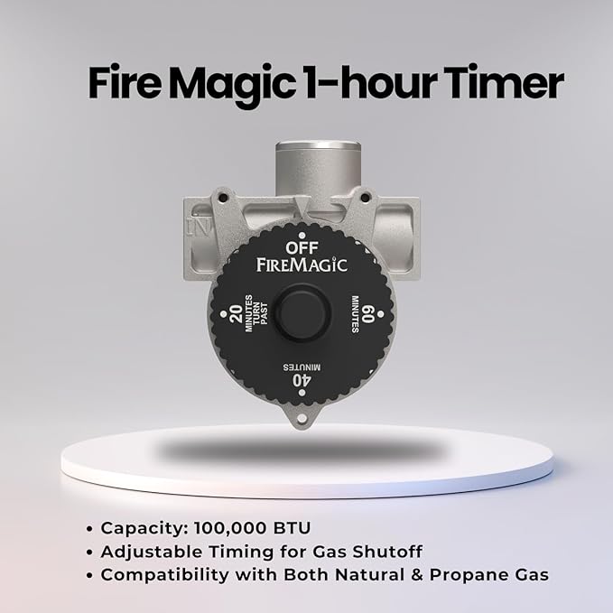 Fire Magic 1-Hour Shutoff Timer, 100,000 BTU Natural/Propane Gas Timer, Accommodates 1/2" NPT Piping, SKU 3092D