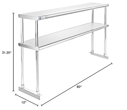 GRIDMANN NSF Stainless Steel Commercial 2 Tier Double Overshelf 60 in. x 12 in. for Kitchen Prep & Work Table