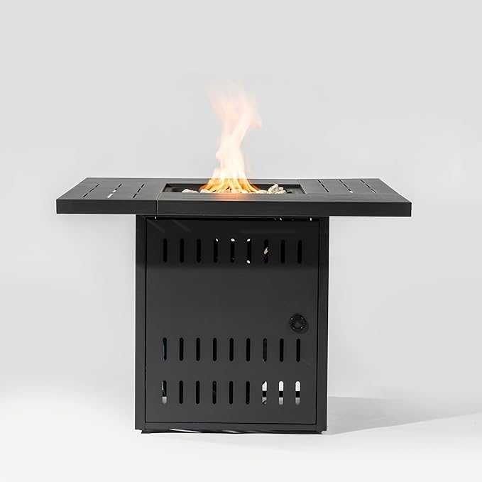 KEIKI 34 Inch Propane Fire Pit Table, 50,000 BTU Rectangular Steel Gas Fireplace, Outdoor Patio Heater for Garden Deck Courtyard