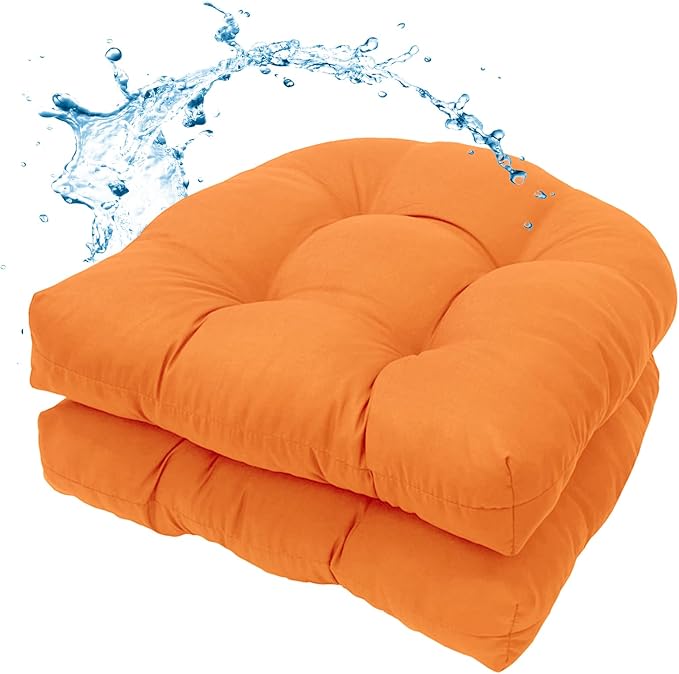 MTMR 2Pcs Outdoor Chair Cushions, Patio Furniture Seat Pads, Waterproof | 2Pcs , waterproof cover, PP cotton, u-shaped, no-fading, thick patio seat pads for outdoor wicker furniture in yard, 19x19x4