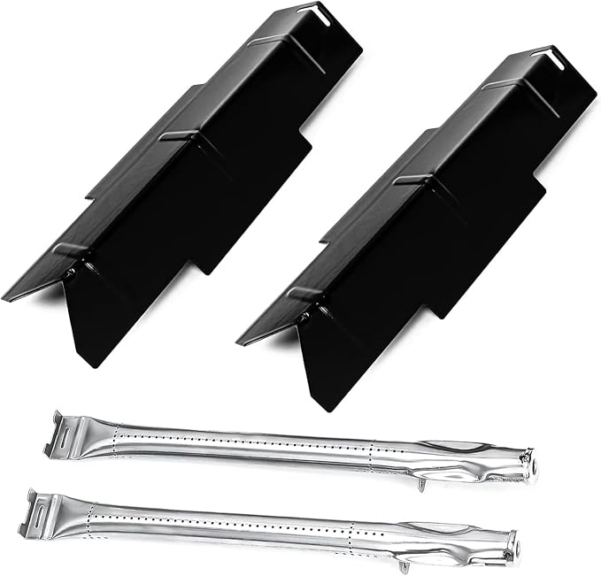 Grill Replacement Parts for Dyna Glo DGF350CSP DGC350CNP-D DGH353CRP Grill, Porcelain Steel Heats Tents Plates and Stainless Steel Straight Burner Pipe Tubes Grill Parts Repair Kit, 2 Pack | 2-Pack Porcelain Steel Heat Plate and Stainless Steel Grill B...