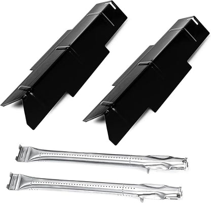 Grill Replacement Parts for Dyna Glo DGF350CSP DGC350CNP-D DGH353CRP Grill, Porcelain Steel Heats Tents Plates and Stainless Steel Straight Burner Pipe Tubes Grill Parts Repair Kit, 2 Pack | 2-Pack Porcelain Steel Heat Plate and Stainless Steel Grill B...