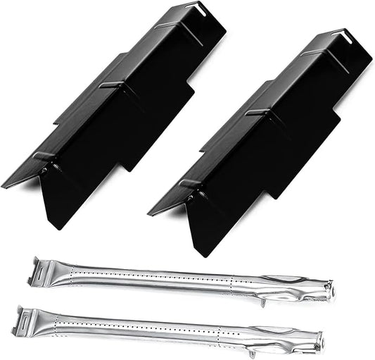 Grill Replacement Parts for Dyna Glo DGF350CSP DGC350CNP-D DGH353CRP Grill, Porcelain Steel Heats Tents Plates and Stainless Steel Straight Burner Pipe Tubes Grill Parts Repair Kit, 2 Pack | 2-Pack Porcelain Steel Heat Plate and Stainless Steel Grill B...