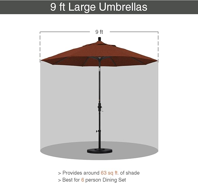 California Umbrella 9' Round Aluminum Market Umbrella, Crank Lift, Collar Tilt, White Pole, Terracotta Olefin