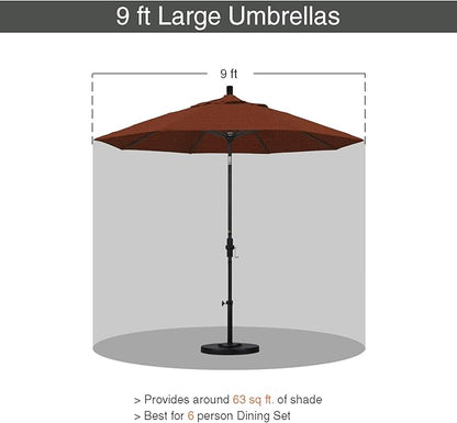 California Umbrella 9' Round Aluminum Market Umbrella, Crank Lift, Collar Tilt, White Pole, Terracotta Olefin