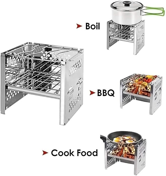 Portable Charcoal Grill Mini Outdoor Barbecue Grill Rack Folding Stainless Steel Camping BBQ Stove Oven Set for Picnic Travel Cookware,A-1