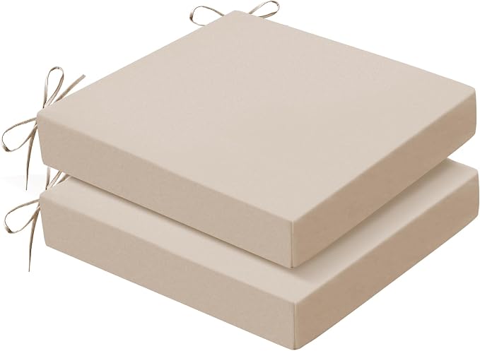 Outdoor Chair Cushions Set of 2, 19x19x3 Inch Waterproof & Fade Resistant Patio Furniture Seat Cushions with Ties, Square Outdoor Dining Chair Cushions for Lawn, Garden, Deck & Yard, Beige