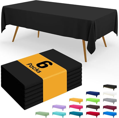 Smiry Disposable Table Cloth - 6 Pack, 54 x 54 Inch Waterproof Rectangle Tablecloths for Parties, Decorative Plastic Table Cover, Leakproof & Sturdy, Black
