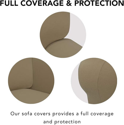 PureFit Stretch Loveseat Covers Fleece Couch Covers for Sofa Tan | 1-Piece Sofa Slipcover Soft Couch Protector, Sofa Cover Washable with Non Skid Foam and Elastic Bottom for Kids, Dogs