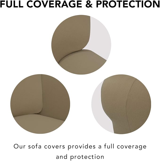 PureFit Stretch Oversized Couch Covers Fleece Sofa Slipcovers Tan | 1-Piece Sofa Cover Washable Soft Couch Protector, Couch Slipcover with Non Skid Foam and Elastic Bottom for Kids, Dogs