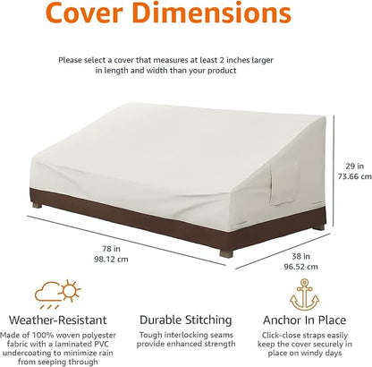 Amazon Basics 3-Seater Outdoor Couch and Patio Furniture Cover, Waterproof Lounge Sofa Cover, UV Resistant, Click-Close Straps, 78" x 38" x 29", Beige/Tan (Pack of 4)