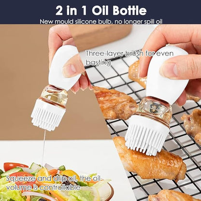 Oil Dispenser with Brush - 2 IN 1 Glass Olive Oil Dispenser for Cooking, Upgrade T-OB21S Oil Dispensing Bottle with Silicone Basting Brush for Vinegar Sauce BBQ Grill Frying Kitchen, Brown