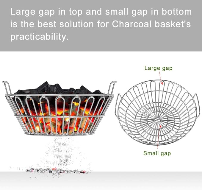 SELEWARE Stainless Steel 304 Charcoal Basket Lump Charcoal Ash Basket, 14'' Grill Baskets for Classic Joe Large Big Green Egg, Primo Kamado