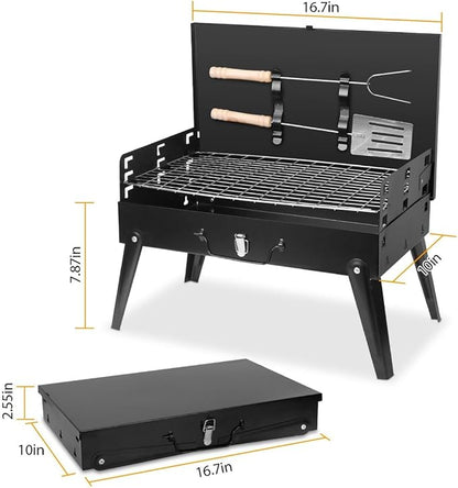 Portable Charcoal Grill - Foldable BBQ Suitcase with Shelf - Ideal for Camping Picnics and Garden Grilling
