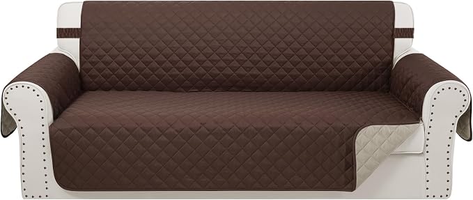 Reversible 4 Seater Sofa Cover 91 Inch Large Couch Cover Furniture Protector(Sofa XX-Large,Chocolate/Beige) | Couch Cover Furniture Protector with Foam Sticks Elastic Straps Furniture Protector for Pets Children Dog Cat