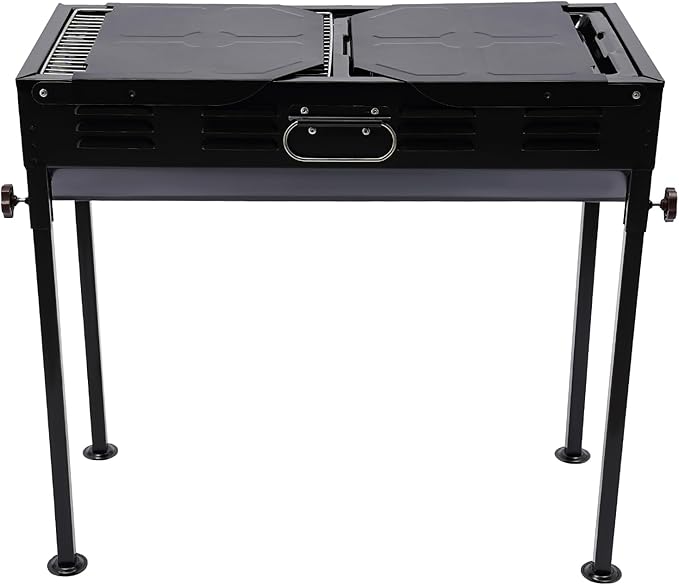 Portable Charcoal Grill Stainless Steel Folding BBQ Grill Camping Barbecue Grill, 308 sq.in Cooking Area, w/ 2 Grill Grids & 2 Folded Trays for Garden Backyard Party Picnic Outdoor Cooking Use