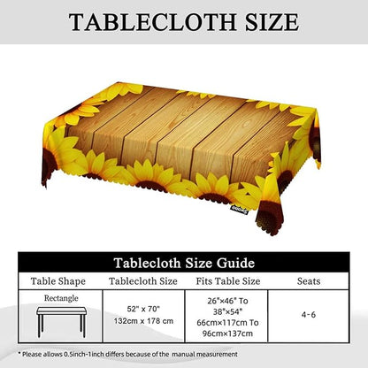 Swono Tablecloth 52"X70" Sunflowers, Beautiful Sunflowers Wooden Plank Rectangle Table Cover Anti-Oil Tablecloth for Dining Tables, Parties, Wedding and Banquet Decoration
