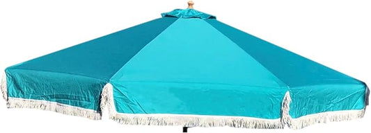 FORMOSA 9ft 6 Rib Market Premium Patio Umbrella Replacement Canopy - 300D UV Protective and Water Resistant Patio Canopy - Umbrella Replacement Cover (CANOPY ONLY) (Turquoise Fringe Olefin)