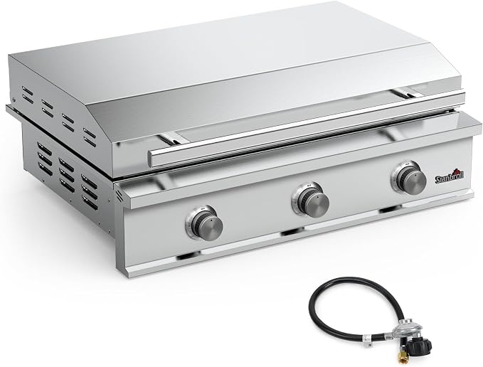 Stanbroil 36-Inch Built-In Gas Griddle for Outdoor Kitchen, Liquid Propane | 304 Stainless Steel Flat Top Grill, 3 Burners, 42,000 BTU, Removable Grease Tray, Hinged Lid, Independent Heat Control