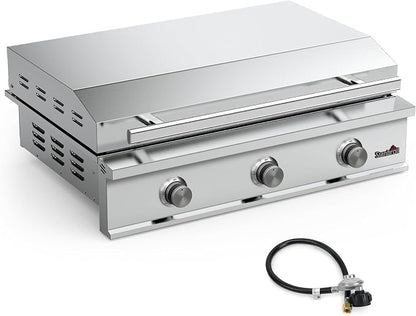 Stanbroil 36-Inch Built-In Gas Griddle for Outdoor Kitchen, Liquid Propane | 304 Stainless Steel Flat Top Grill, 3 Burners, 42,000 BTU, Removable Grease Tray, Hinged Lid, Independent Heat Control