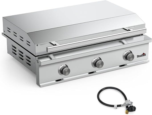 Stanbroil 36-Inch Built-In Gas Griddle for Outdoor Kitchen, Liquid Propane | 304 Stainless Steel Flat Top Grill, 3 Burners, 42,000 BTU, Removable Grease Tray, Hinged Lid, Independent Heat Control