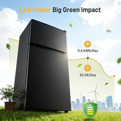 NEWBULIG Mini Fridge with Freezer 3.2 Cu.Ft Small Refrigerator for Office, Dorm, Small Fridge with Adjustable Thermostat, Energy Saving, Dual Door, Black