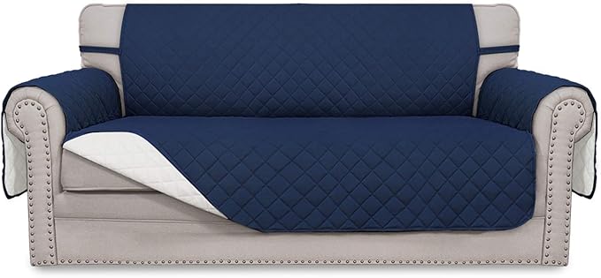 Easy-Going Reversible Couch Cover, 2 Cushion Sofa, Navy/Ivory | Oversized Loveseat Slipcover For Dogs, Water Resistant Mat, Living Room, Non-Slip Sofa Cover, Pet Friendly