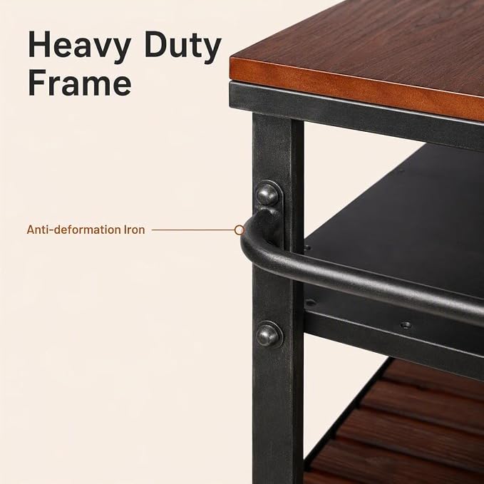 Rolling Bar Cart with Handle [3 Tier] Home Kitchen Microwave Cart Island On Wheels, Mobile Serving Cart Beverage Cart, Coffee Station (Metal/Wood, Industrial Black/Rustic Brown)