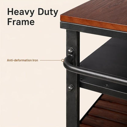 Rolling Bar Cart with Handle [3 Tier] Home Kitchen Microwave Cart Island On Wheels, Mobile Serving Cart Beverage Cart, Coffee Station (Metal/Wood, Industrial Black/Rustic Brown)