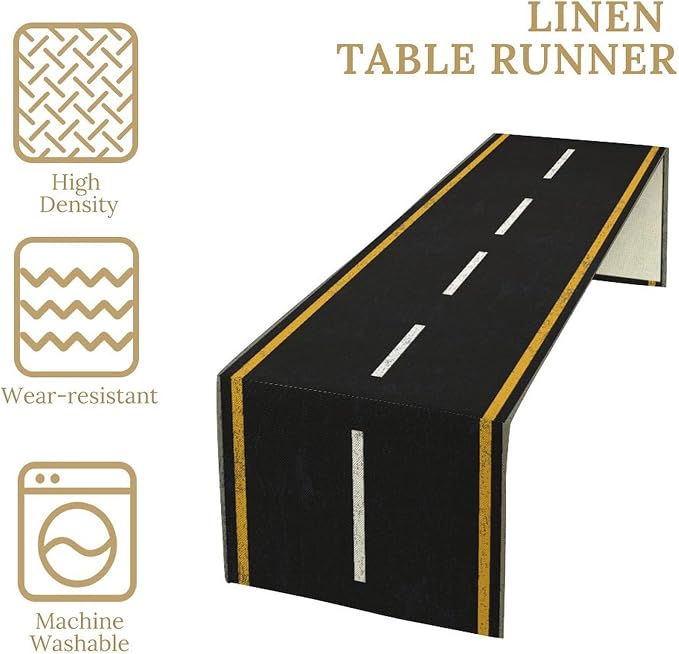 Railroad Track Aisle Table Runner Train Party Decorations Empty Highway Asphalt Road, Empty Highway Black Asphalt Road Theme Tablecloth Runner Table for Kitchen CoffeeTea Table Dinner Room 13x108in