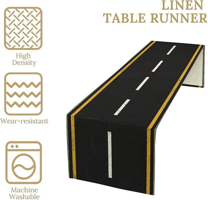 Railroad Track Aisle Table Runner Train Party Decorations Empty Highway Asphalt Road, Empty Highway Black Asphalt Road Theme Tablecloth Runner Table for Kitchen CoffeeTea Table Dinner Room 13x108in