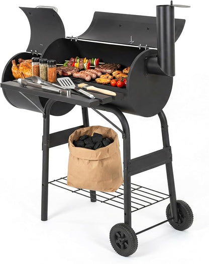 Offset Smoker Charcoal Grill 192 SQ.IN. Heavy-Duty BBQ Barrel Grill Extra Large Smoker Grills for Patio Picnics Camping Backyard Cooking