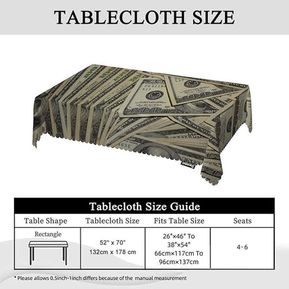 Swono US Dollar Tablecloth Money Hundreds of 100 Dollar Bills Decorative Table Cover for Home, Kitchen, Picnic, Party Banquet and Holiday Tablecloth, 52x70 Inch(4-6 Seats)