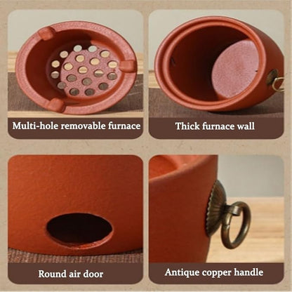 Outdoor Red Clay Charcoal Stove for 1-3 People, Small Portable Camping Charcoal Clay for Camping Barbecue Tool