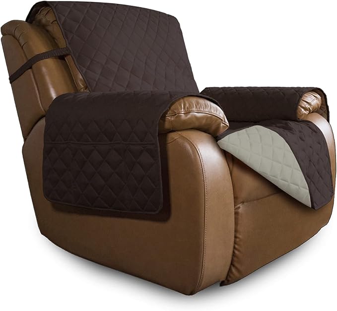 Easy-Going Oversized Recliner Cover Reversible Couch Cover Sofa Cover for Living Room Water Resistant Furniture Protector with Elastic Straps for Pets ('Large Recliner 27-29 in, Chocolate/Beige) | Machine Washable Slipcover For Dogs, Water Resistant Fu...