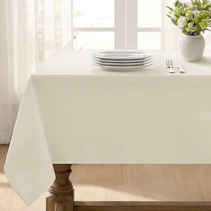 Softalker Rectangle Tablecloth, Waterproof Table Cloths Wrinkle Free Fabric Washable Polyester Table Cover for Dining Tables Party Outdoor Camping Parties Buffet - 60 x 120 inch, Ivory
