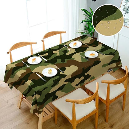 Swono Camouflage Tablecloth Beige Black Military Camouflage Oblong Table Cloth Decorative Table Cover for Kitchen, Party Banquet and Holiday Tablecloth, 52x70 Inch(4-6 Seats)