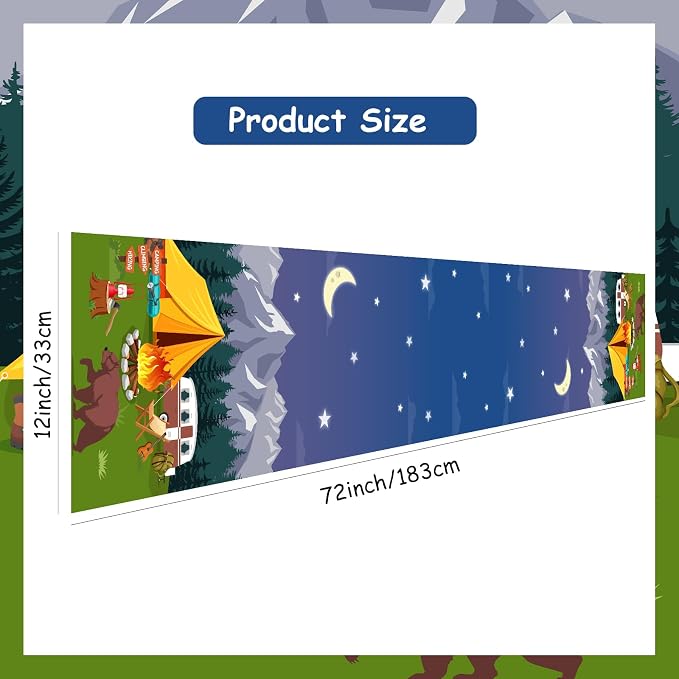 Camping Theme Table Runner, Forest Adventure Linen Fabric Table Runner for Everyday Use 72 x 13 Inches, Washable Table Cover for Indoor Outdoor Kitchen Dining Table Decor