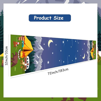 Camping Theme Table Runner, Forest Adventure Linen Fabric Table Runner for Everyday Use 72 x 13 Inches, Washable Table Cover for Indoor Outdoor Kitchen Dining Table Decor