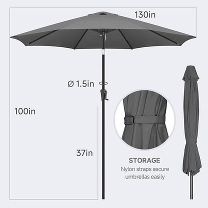 FLAME&SHADE 11 ft Patio Umbrella - Table Umbrella Outdoor with Push Button Tilt and Crank, UV Protection, 8 Sturdy Ribs, Market Umbrella for Garden, Deck, Backyard, Lawn, Pool and Beach(Anthracite)