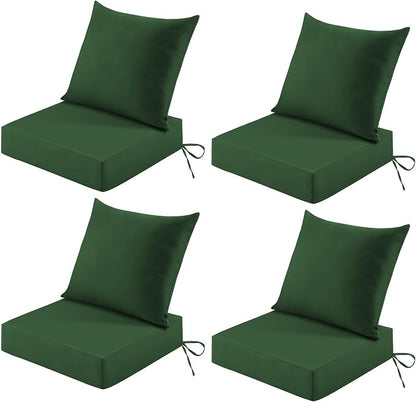 Patio Cushions for Outdoor Furniture, 24x24 Outdoor Couch Cushions, Waterproof & Fade-Resistant Patio Chair Cushions with Removable Cover, Replacement Outdoor Deep Seat Cushion, Forest Green(Set of 4)