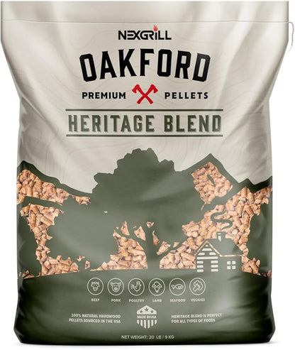 Oakford Premium Hardwood Pellets - Heritage Blend, Perfect to Grill, Bake, Smoke, Braise, and BBQ, Blend of Oak, Hickory, and Maple Wood, Outdoor Grilling & Cooking, 20 LB Bag, 911-18001