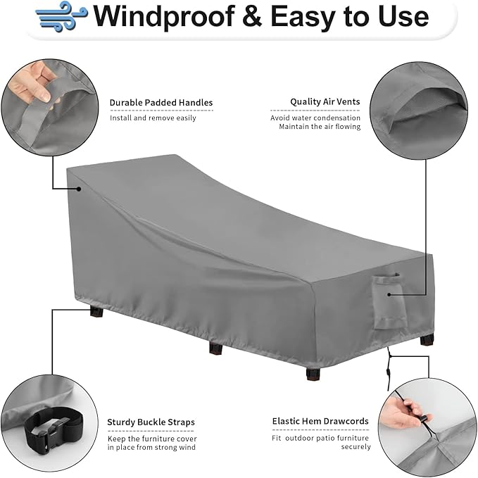 OutdoorLines Outdoor Waterproof Patio Chaise Lounge Chair Cover - UV Resistant Lounger Covers Heavy Duty Weatherproof Patio Sofa Furniture Covers, 2 Packs, 68Wx30Dx30H Inches, Gray