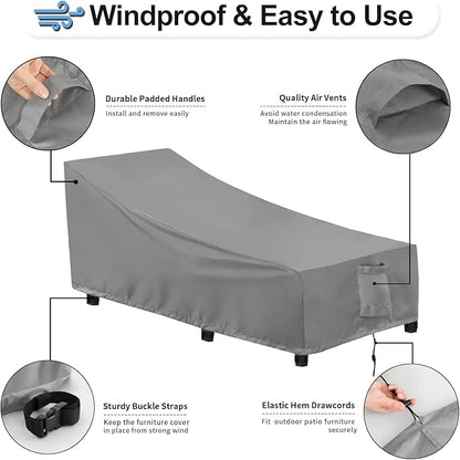 OutdoorLines Outdoor Waterproof Patio Chaise Lounge Chair Cover - UV Resistant Lounger Covers Heavy Duty Weatherproof Patio Sofa Furniture Covers, 2 Packs, 68Wx30Dx30H Inches, Gray