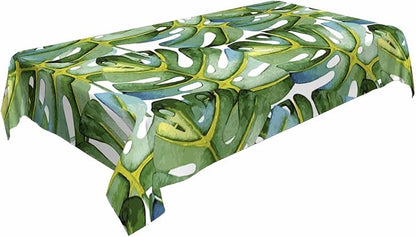 TKS MITLAN Large Green Leaf Tablecloth 60x84 Inch Rectangular Tropical Palm Tree Summer Art Bright Oil Painting Oblong Table Cloth Kitchen Table Decorations for Home Dinner Party