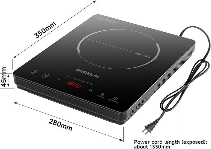 Portable Induction Cooktop, 1800W, 20 Settings, Hot Pot, RV Camping | Induction cooktop with 20 temp/power settings, child lock, turbo cooling, 6.9-inch coil, hot pot mode, RV, camping, dorm use