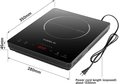 Portable Induction Cooktop, 1800W, 20 Settings, Hot Pot, RV Camping | Induction cooktop with 20 temp/power settings, child lock, turbo cooling, 6.9-inch coil, hot pot mode, RV, camping, dorm use