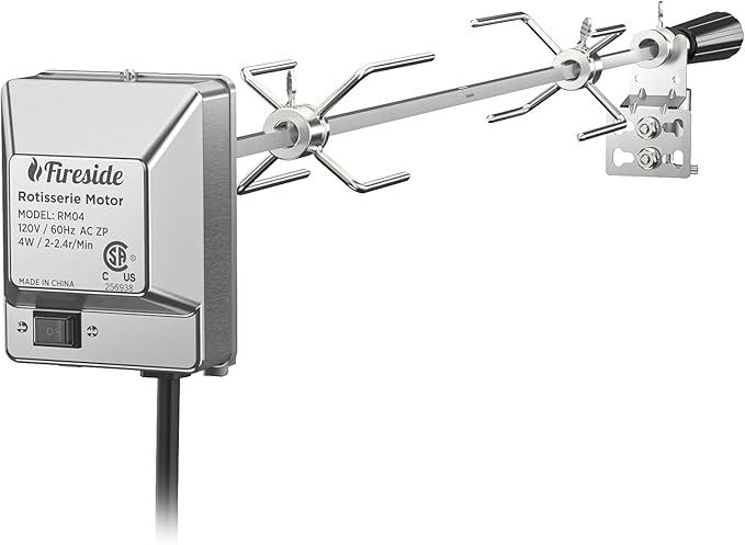 TURBRO Stainless Steel Rotisserie Kit for Gas Grills with A Cookbox up to 39’’ - Includes 4W Electric Motor, 34’’ - 45’’ × 5/16" Square Spit Rod, Meat Forks, Counterweight - for Outdoor BBQ